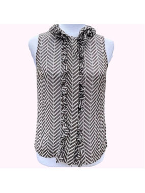 Tory Burch Brown & White Silk Blend Sheer Sleeveless Blouse 2